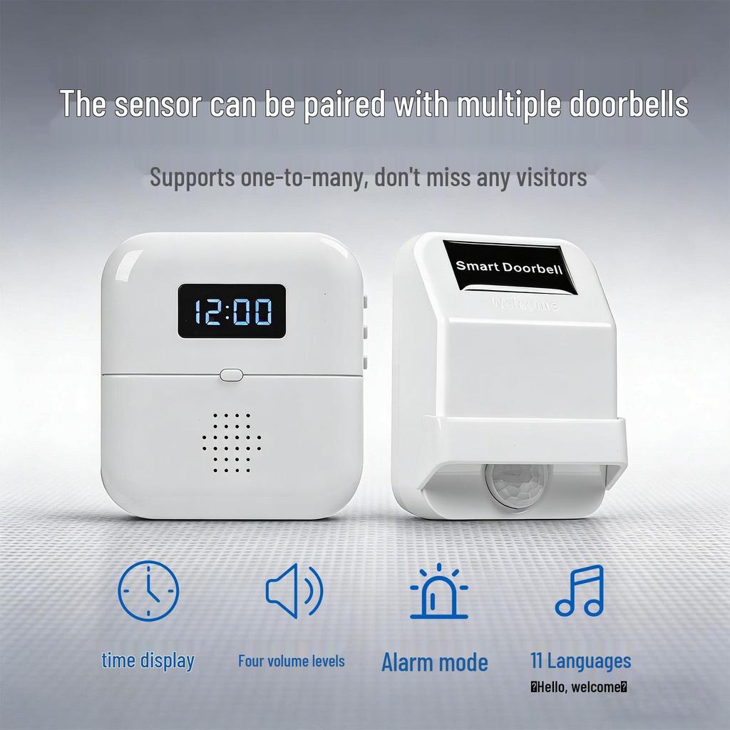 Wireless Infrared Doorbell with Auto-Ring and Wide-Angle Sensor for Homes and Shops