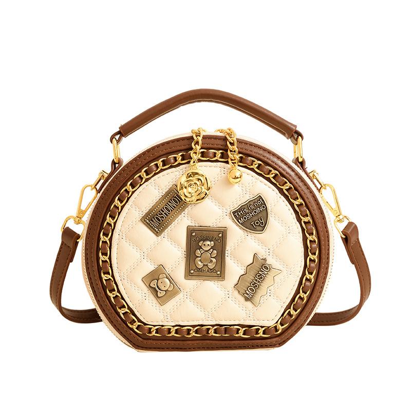 Xiaoxiangfeng Tasche 2025 neue koreanische Version Mode personalisiertes Splicing Trend Einzel-Schulter Damen Umhänge kleine runde Tasche