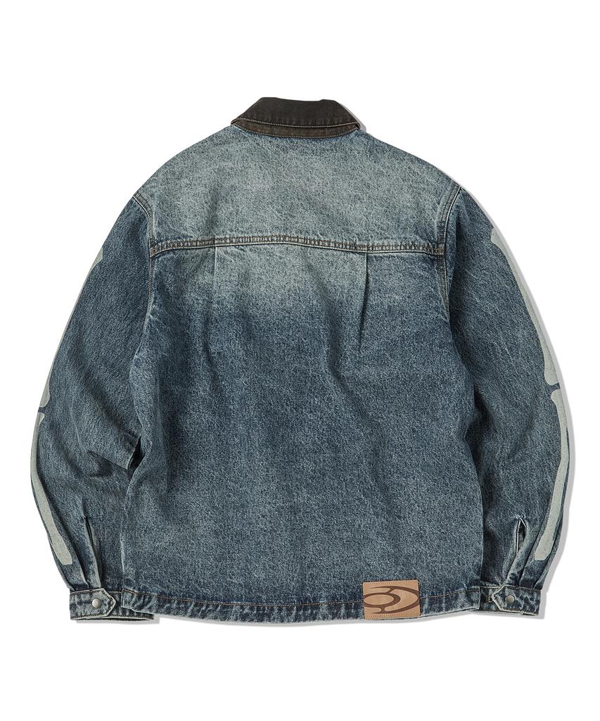Travel Skeleton Denim Zip-Up Jacket Indigo Blue
