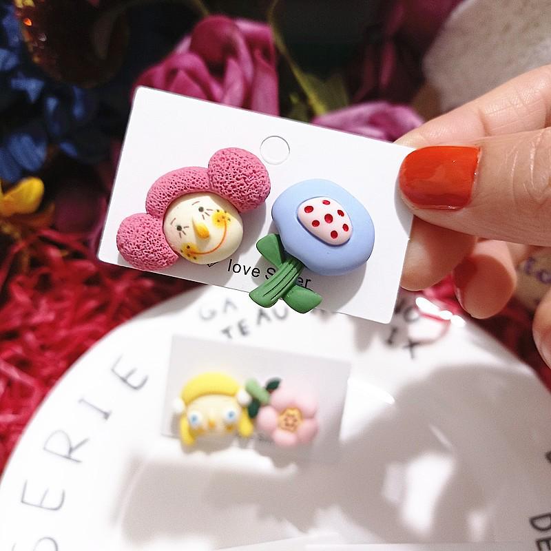 

Милые асимметричные серьги-пусеты из смолы в мультяшном стиле, из серебра 925 пробы для девочек