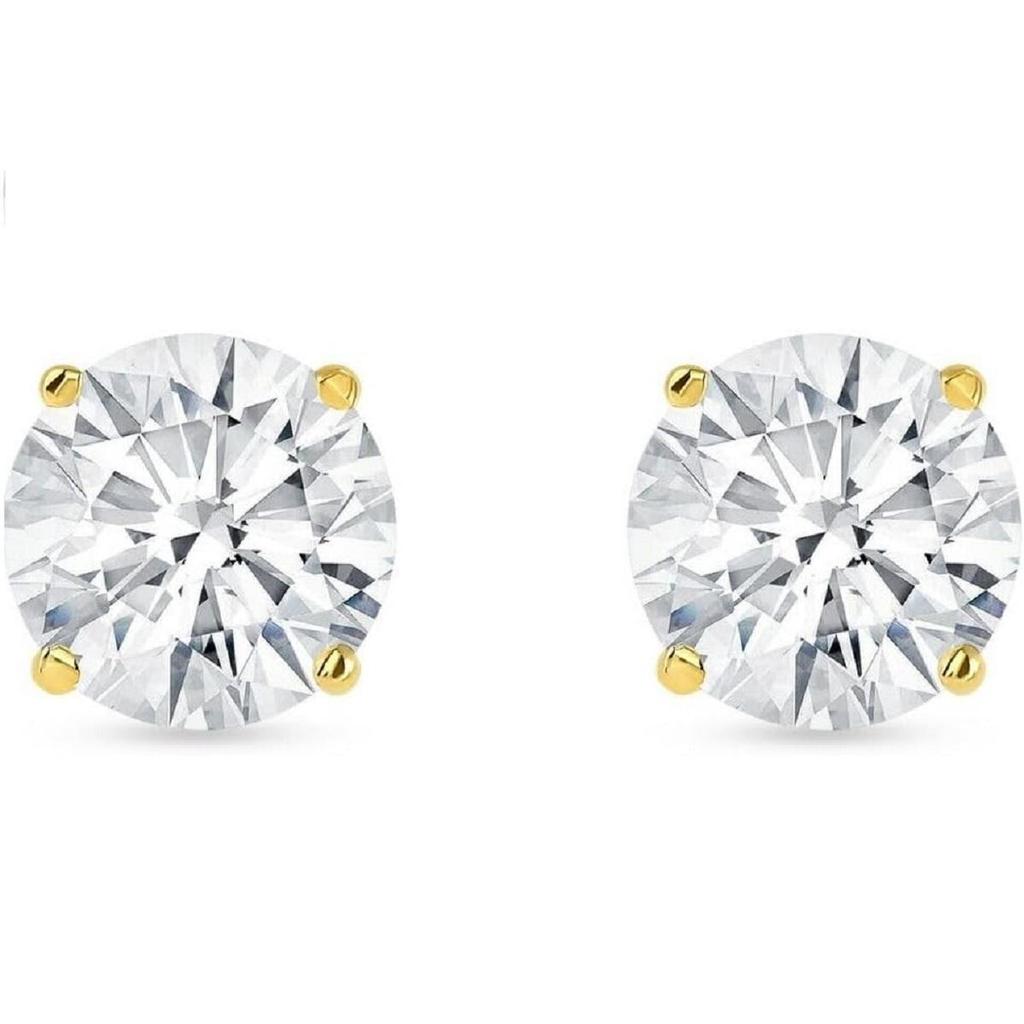 Jewels Prim 5 Ct Round Earrings Studs Solid 14K Yellow Gold Brilliant Cut Screw Back Basket