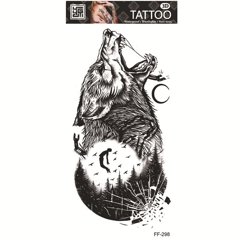 Adesivi per tatuaggi impermeabili Yuanhua - Totem con testa di lupo e disegni di testo arabo