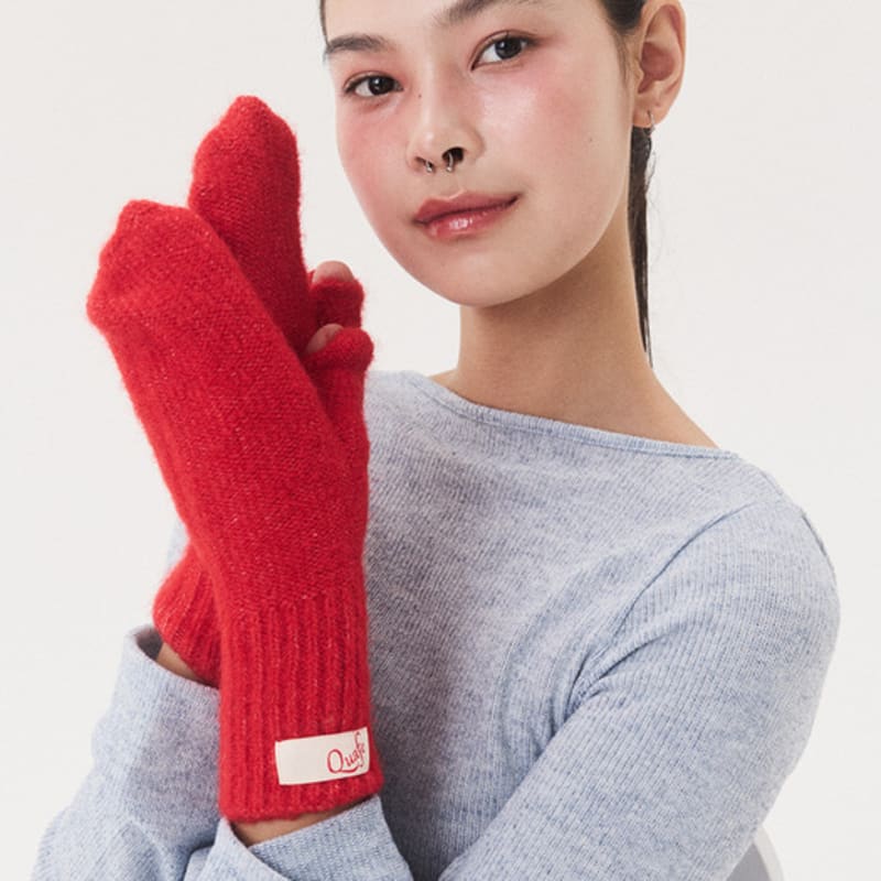 QUAFE LABEL KNITTED MITTENS_red
