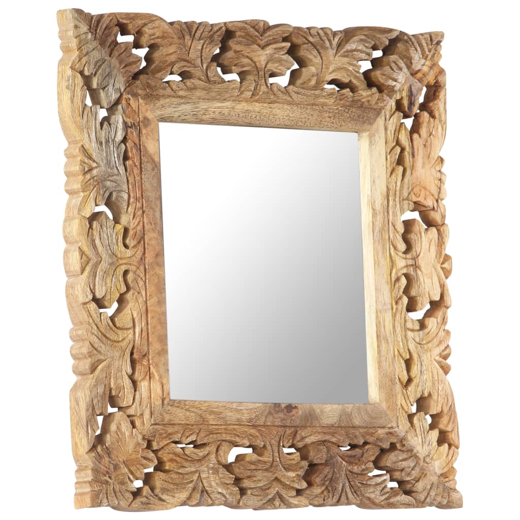 Mirror Hand Carved Brown 50x50 cm Solid Mango Wood