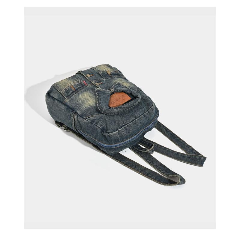 Washed Cowboy Large Capacity Backpack Fashion Retro Large Capacity Cowboy Shoulder Bag Commuter Bag