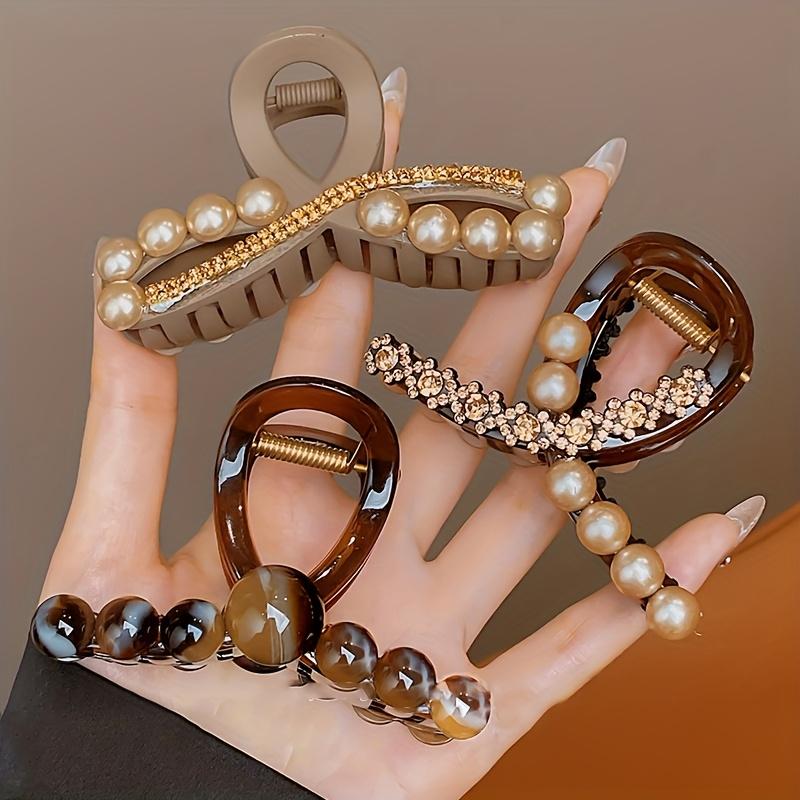 3 Elegant Pearl Medium Claw Clips for Women New Style for 2025 Temperament Hair Clip Shark Clip Light Luxury Headwear Very Suitable for Gifts