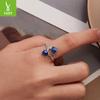 Drip Blue Enchantress Rose Opening Ring Romantic Valentine'S Day S925 Sterling Silver Ring