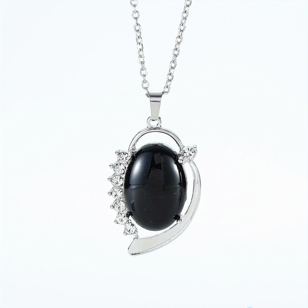 Natural Crystal Stone Pendants Necklaces Oval Bead Healing Pink Quartz Jewelry for Women Oval Shape Charms Metal Alloy Pendant