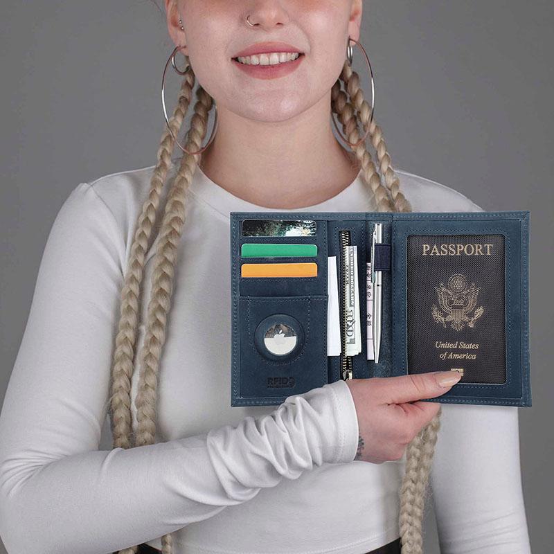 KONTAKTS Passportlommebok i ekte skinn Bedriftskredittkortholder Anti-tapt reiseveske