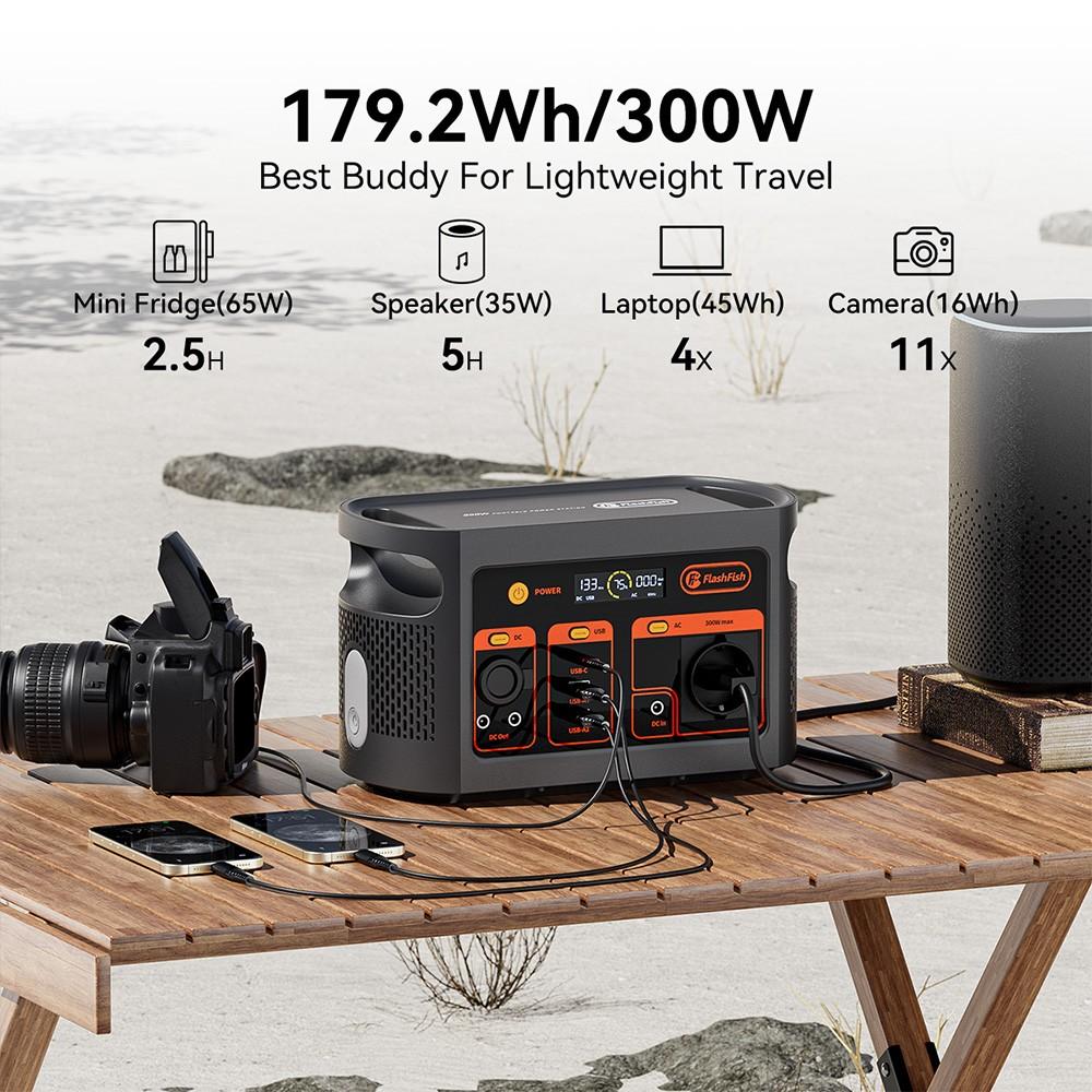 Flashfish E103 300W Portable Power Station, 179.2Wh LiFePO4 Battery, Fast AC Recharge