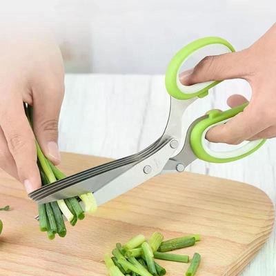 Herb Scissors Stainless Steel 5 Blade Kitchen Shears Household Vegetable Cutter with Cover Multifunctional Kitchen Gadgets