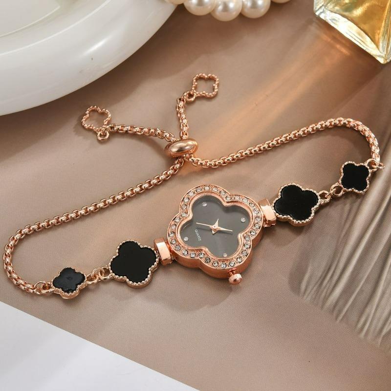 Lättdragen Fyrklöver Armbandsur Dam Grön Diamantbesatt Ljus Lyx Nischad Högklassig Temperament Utsökt