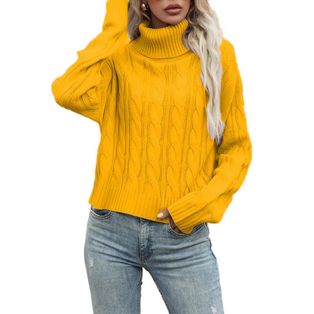 Women's Lazy Style Loose Short Long-sleeved Cable Knit Sweater
