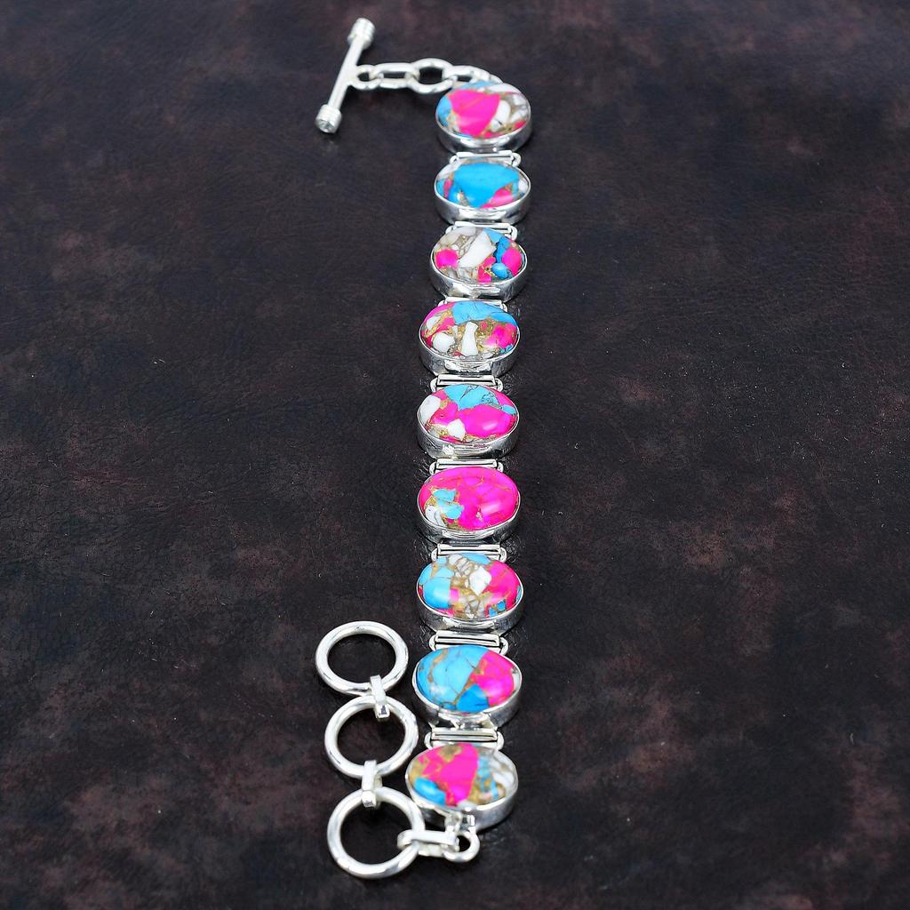 Cotton Candy Turquoise Bracelet 925 Sterling Silver Bracelet Adjustable Chain Bracelet Handmade Jewelry Gemstone Bracelet Anniversary Gifts