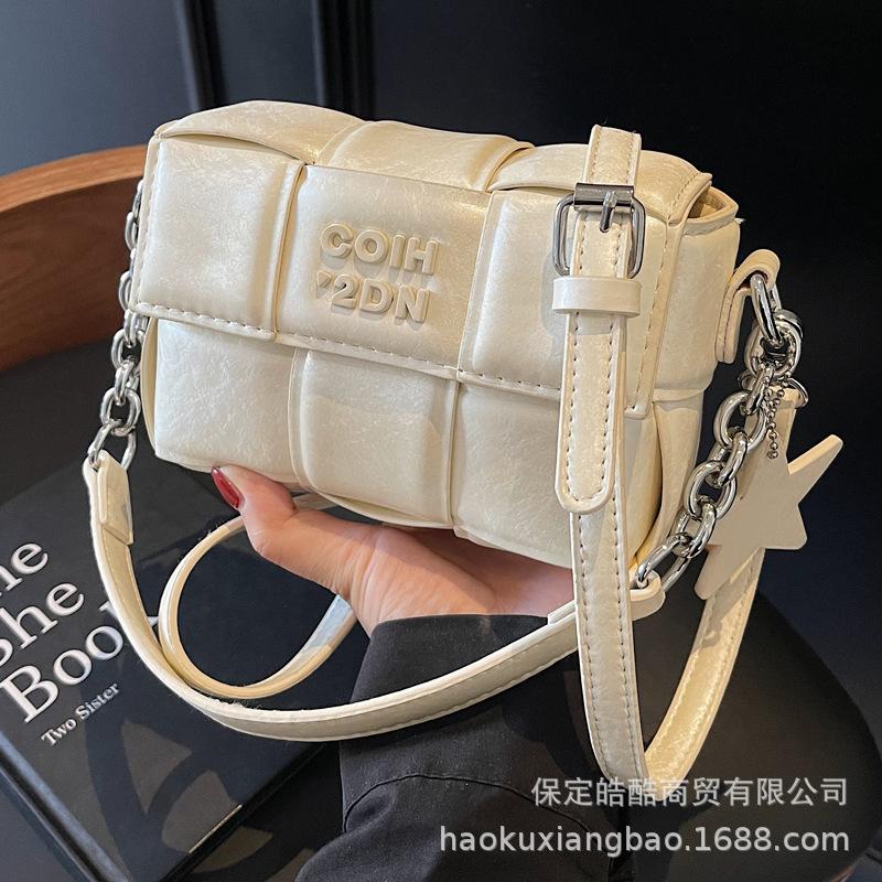 Women's Bag 2025 New Trendy High-end Fashion Versatile Shoulder Messenger Bag Autumn and Winter Woven Portable Small Square Bag