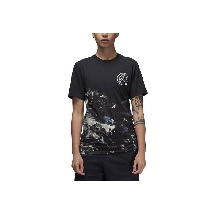 Jordan Pattern Print Round Neck Short Sleeve T-Shirt Unisex Tops Black FB7408-010