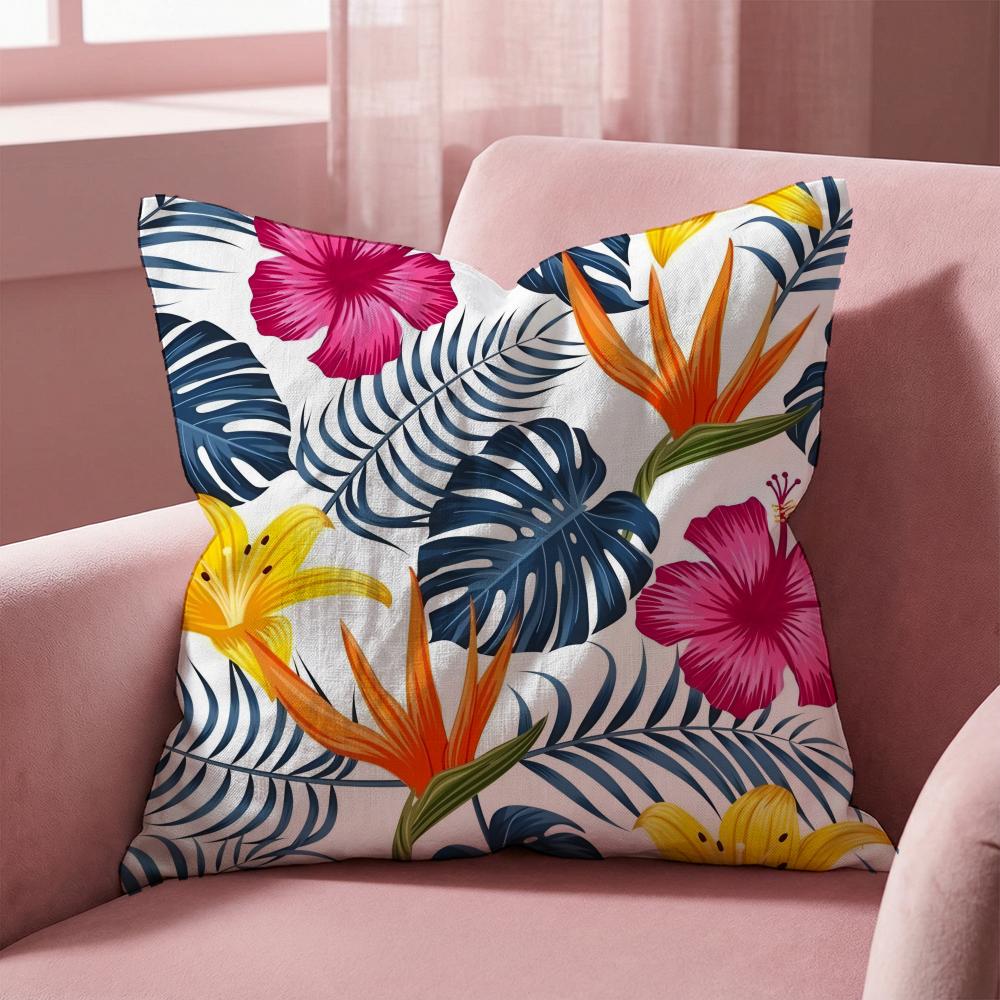 Tropical Leaves Series Cushion Cover Multi-Scene Pillow Cover for Home & Car - Reversible, Soft & Durable for Daily Use
