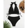 New European and American Swimsuit Special Fabric Solid Color Neck Women's Split Bikini Swimsuit