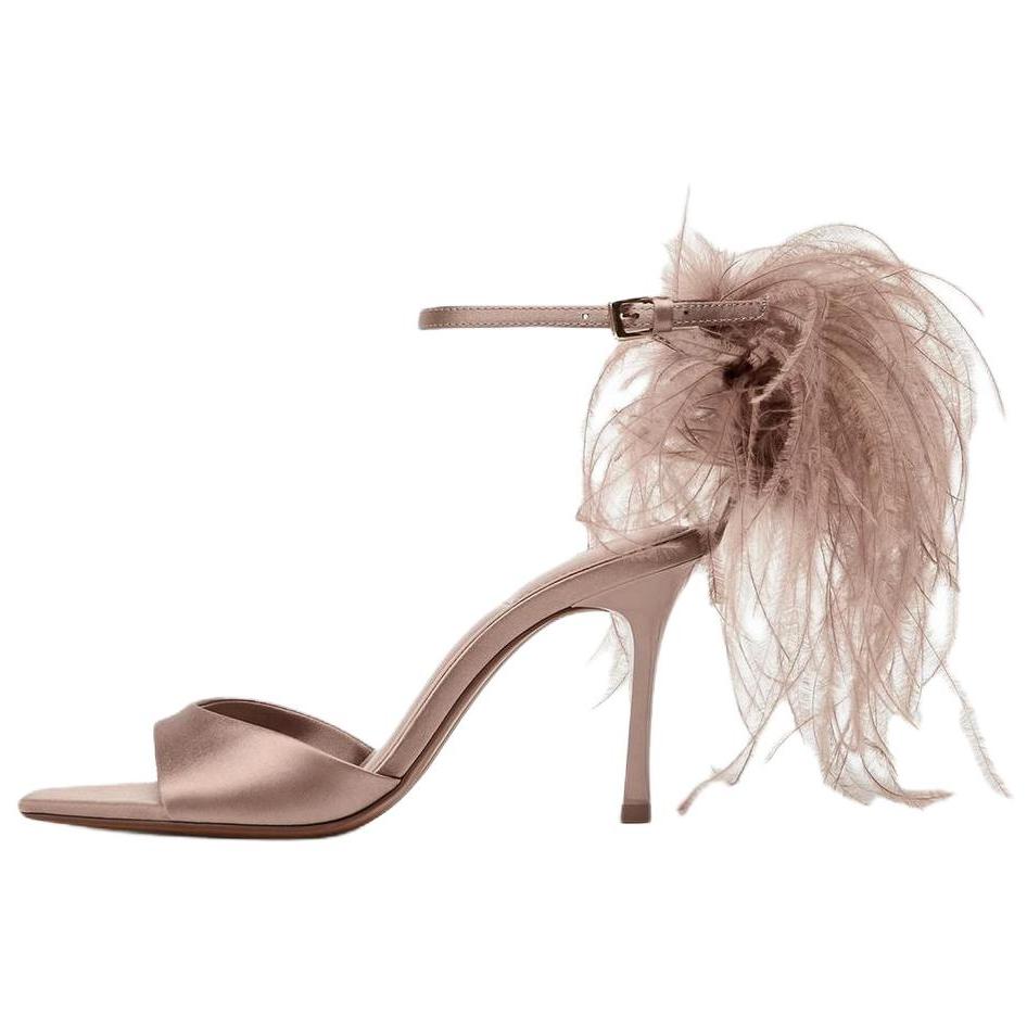 

Zara Vintage Open-Toe Dreamy Style Feather High Heels One-Strap Sandals 9Cm Women Sandals Beige 2306610098 37