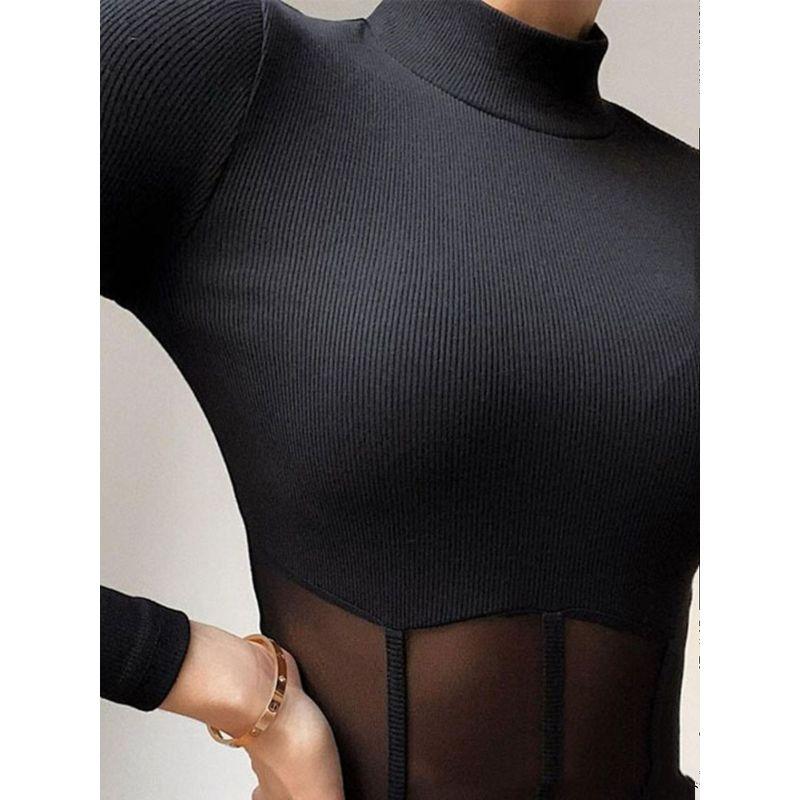 Women Sexy Long Sleeve One-Piece Top Women's Clothing Long Sleeves Silm Fishbone Jumpsuit