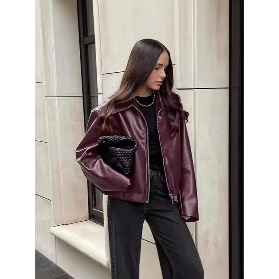 Motorcycle Windproof Leather Jacket Autumn New Loose Outerwear Fashion Women's Coat