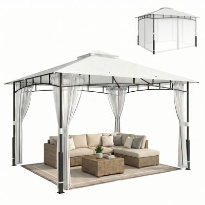 Pavillon, 3x3,6 m, Wasserabweisend, Stabiler Gartenpavillon mit Moskitonetz, Doppeldach, für Garten, Terrasse, Schwarz