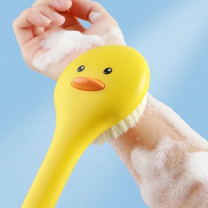 Niedliche Ente Badbürste mit langem Griff Weiche Borsten Badbürste Hautmassagegerät Duschschrubber Peeling Körperreinigungsbürste Badezimmer