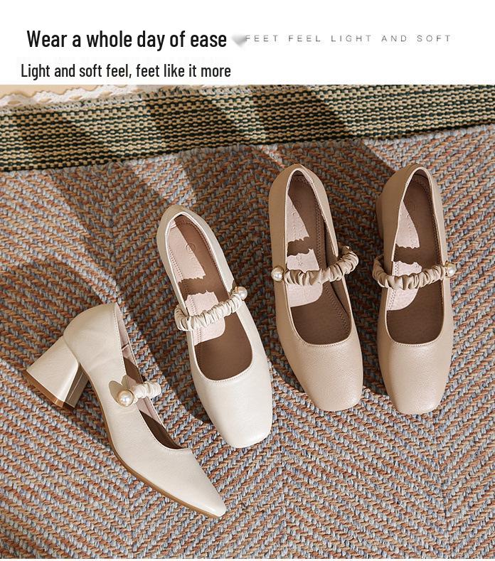 2025 Women’s Mary Jane Fairy Style Square Toe High Chunky Heel Shoes - Versatile for All Seasons