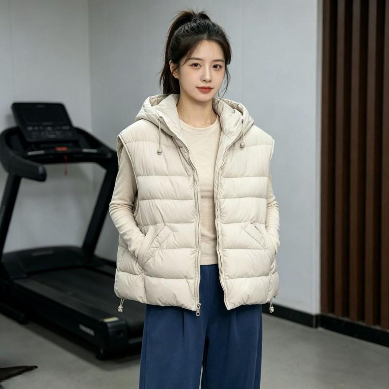 Womens Lightweight Hooded Puffer Vest Solid Color Warm Outerwear Winter Casual Office Wear