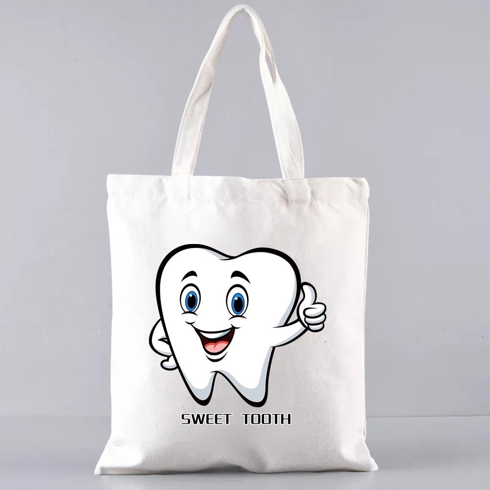Shopping Bags for Groceries Eco Shoulder Bag  Women Handbags Shopper Reusable Large Capacity Students Books Bag Teeth Pattern