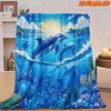 Bright Marine Dolphin Seabed Coral Tropical Fish Sunrise Ocean Art Print Flannel Blanket Cozy Throw for Couch Travel Balcony