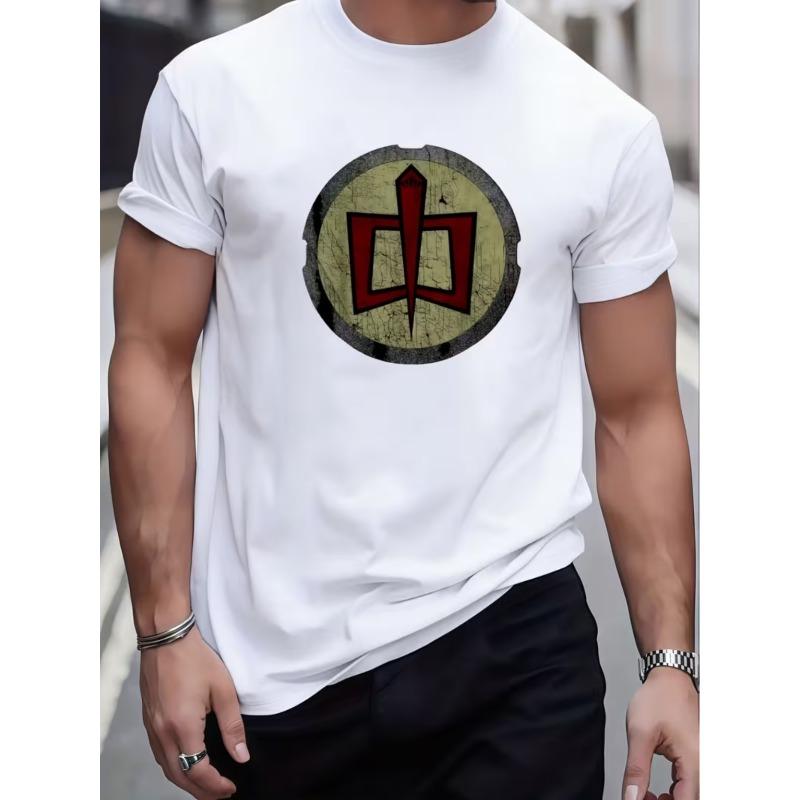Outdoor Sports Men'S Versatile Top, Personalized Geometric Symbol Distressed Print Crew Neck T-Shirt