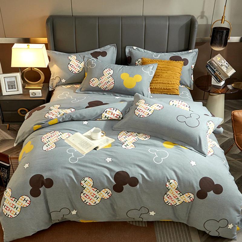 Set din patru piese din bumbac îngroșat și abradat, husă de pilota cu imprimeu, din bumbac pur, de lux, ușoară, cu abraziune, set de cearșaf de pat 4 piese