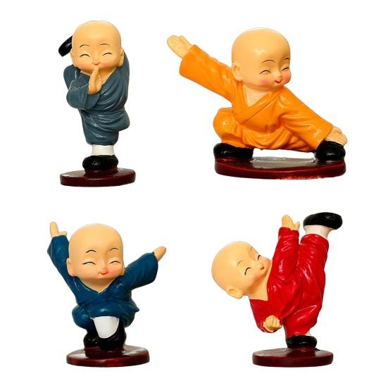 

4 Pcs Baby Buddha Statue Small Buddha Monk Figurine Little Kungfu Monk Sculpture for Home Office Desk Car Dashboard Decor 1 Set