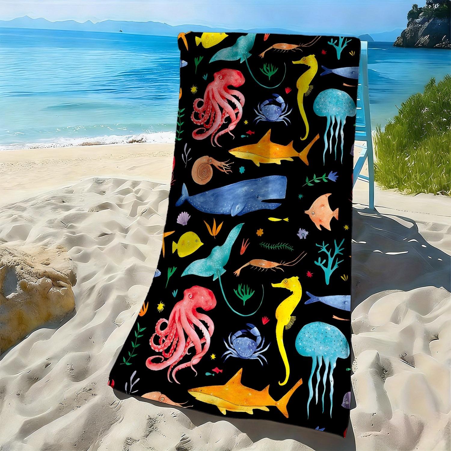 

Colorful patterns of marine life polyester microfiber beach towel is highly absorbent, suitable for swimming and beach outings W40*H60(CM)