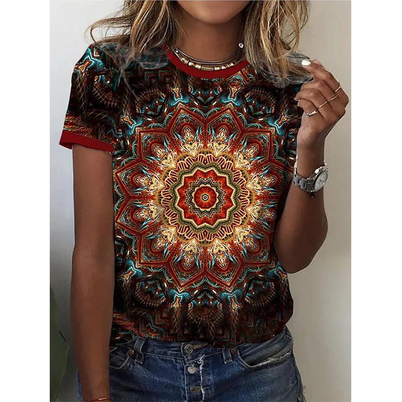 T-shirt Geometriche Stile Etnico alla Moda Maglietta a Manica Corta Oversize da Donna Stampa 3D Retrò Top Harajuku Magliette Abbigliamento Donna