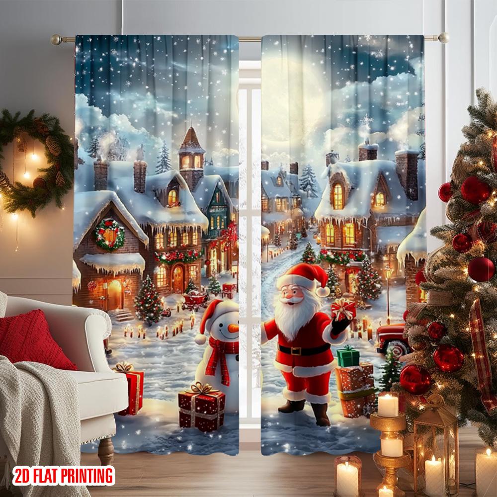 2pcs 2D Flat Printing Christmas Window Drapes Father Christmas11 Versatile Fabric Without Electricity Festive Holiday Perfect