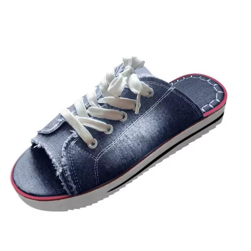 Women's Slippers Open Toe Womens Canvas Shoes Lace Up Denim Beach Sandals Shoes Non Slip Summer Women Shoes New Pantuflas Mujer