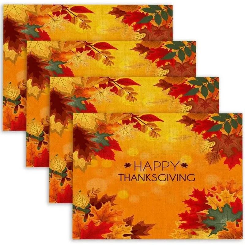 1PC Happy Thanksgiving with Falling Leaves Placemats Autumn Holiday Decoration for Dining Table
