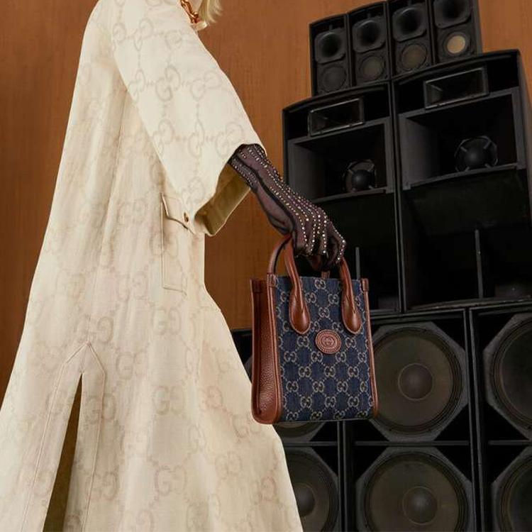 Gucci Mini Tote Bag With Interlocking G Blue/Ivory Unisex Tote_bags 671623-2KQGT-8375
