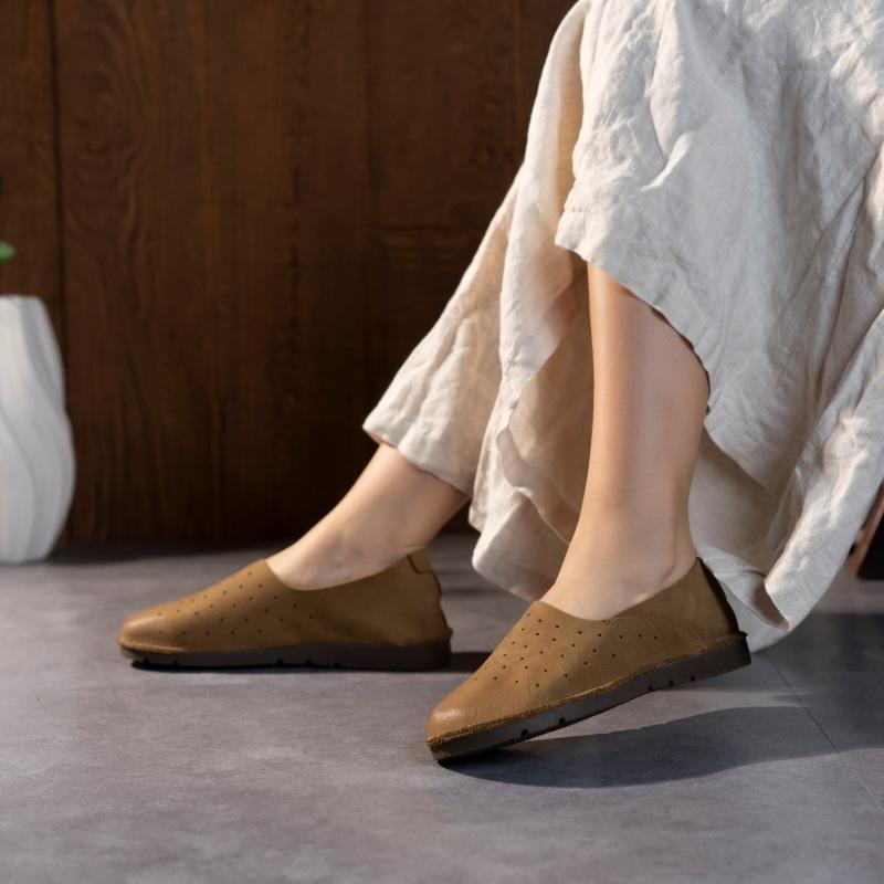 Leather Hollow Hole Shoes Women's Summer New First-layer Cowhide Soft-soled Women's Shoes One-pedal Cowhide Men's Shoes