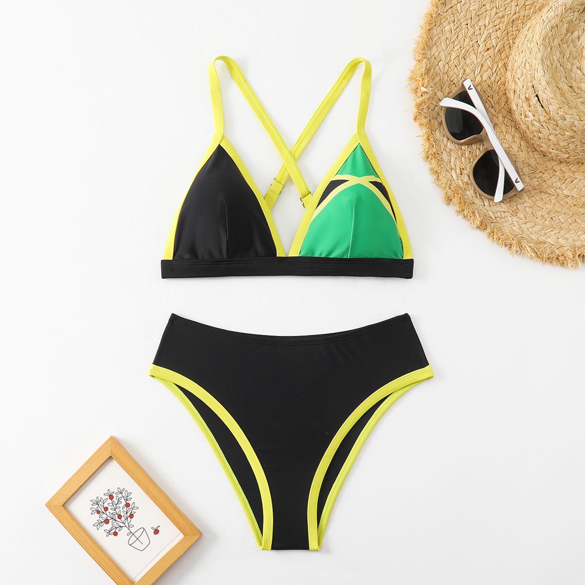 

Women s Color Block Crossover Bikini Set Large чорний