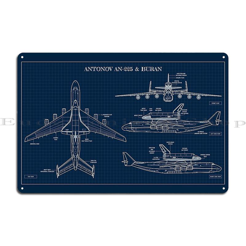Boeing 747 Marineblau Blaupause Antonov An-225 Buran AN 225 Mriya Flugzeug Metall Design Pub Plaketten Höhle Blechschild Poster