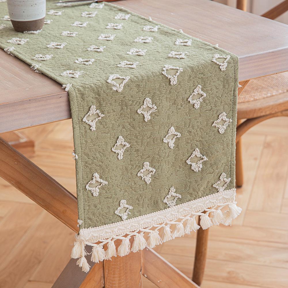 1pc Boho Table Runner for Home Decor Macrame Cream Yellow Farmhouse Table Runner with Tassels for Bohemian Dining Bedroom Decor