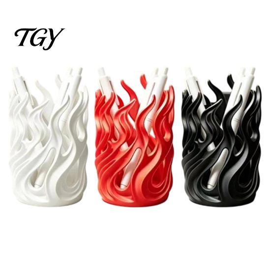 Desk Pen Organizer Flame Shape Holder, 3D Printed Hollow Pencil Cup, Modern Home Office Decor Decorative Desktop for Makeup Brush, Office, School