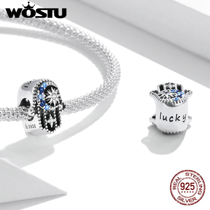 WOSTU 925 Sterling Silver Hand of Fatima Series Charm Demon Eye Bead Pendant Fit Original Bracelet Necklace DIY Jewelry