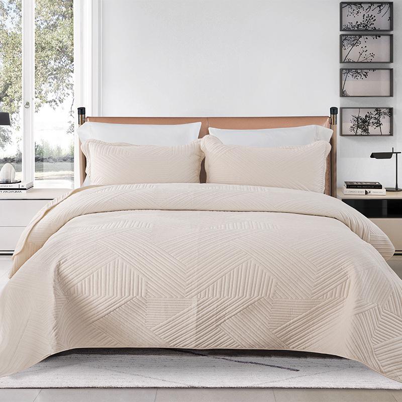 Solid Color Crystal Velvet Quilted Bedspread 3-Piece Set - Casual Home Bedding Blanket