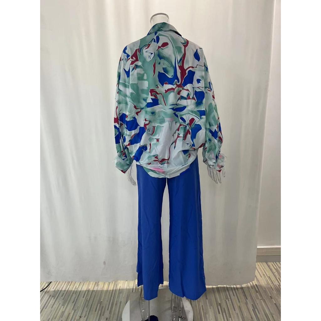 Damtryckt skjorta Temperament Elegant Vida benbyxor Mode Casual Kostym