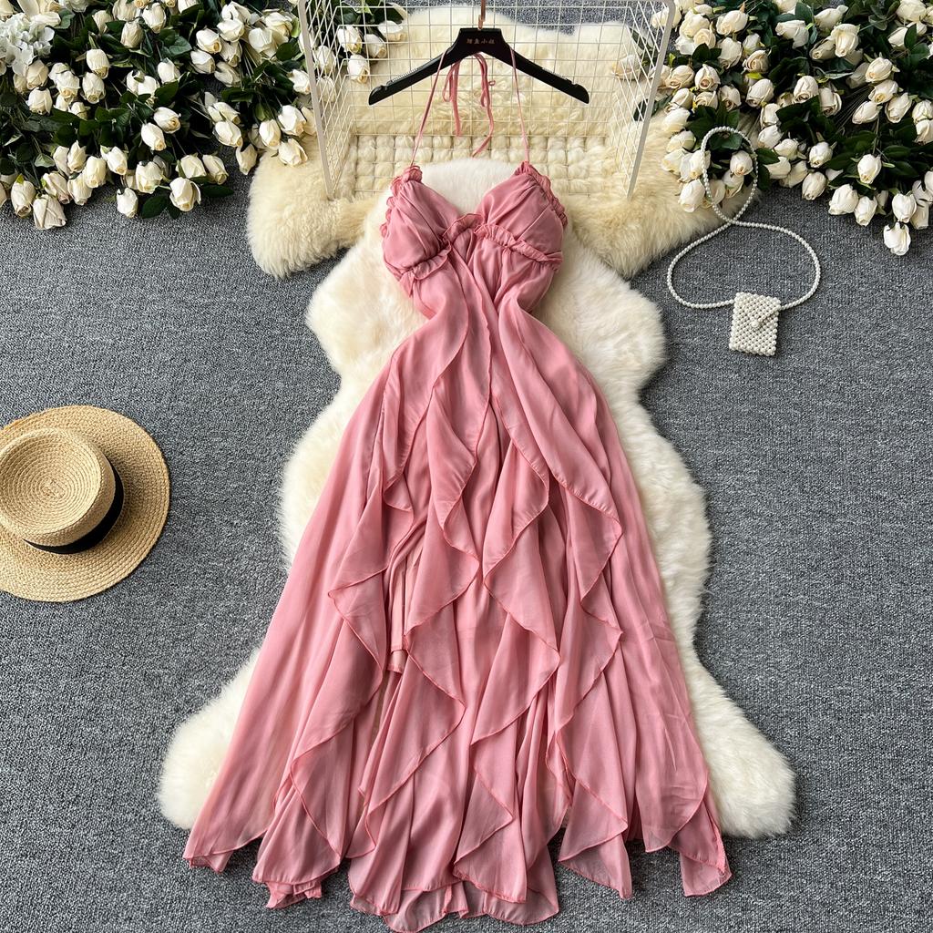 Summer Women Sexy Spaghetti Strap V-neck Thin Chiffon Long Maxi Holiday Beach Dresses