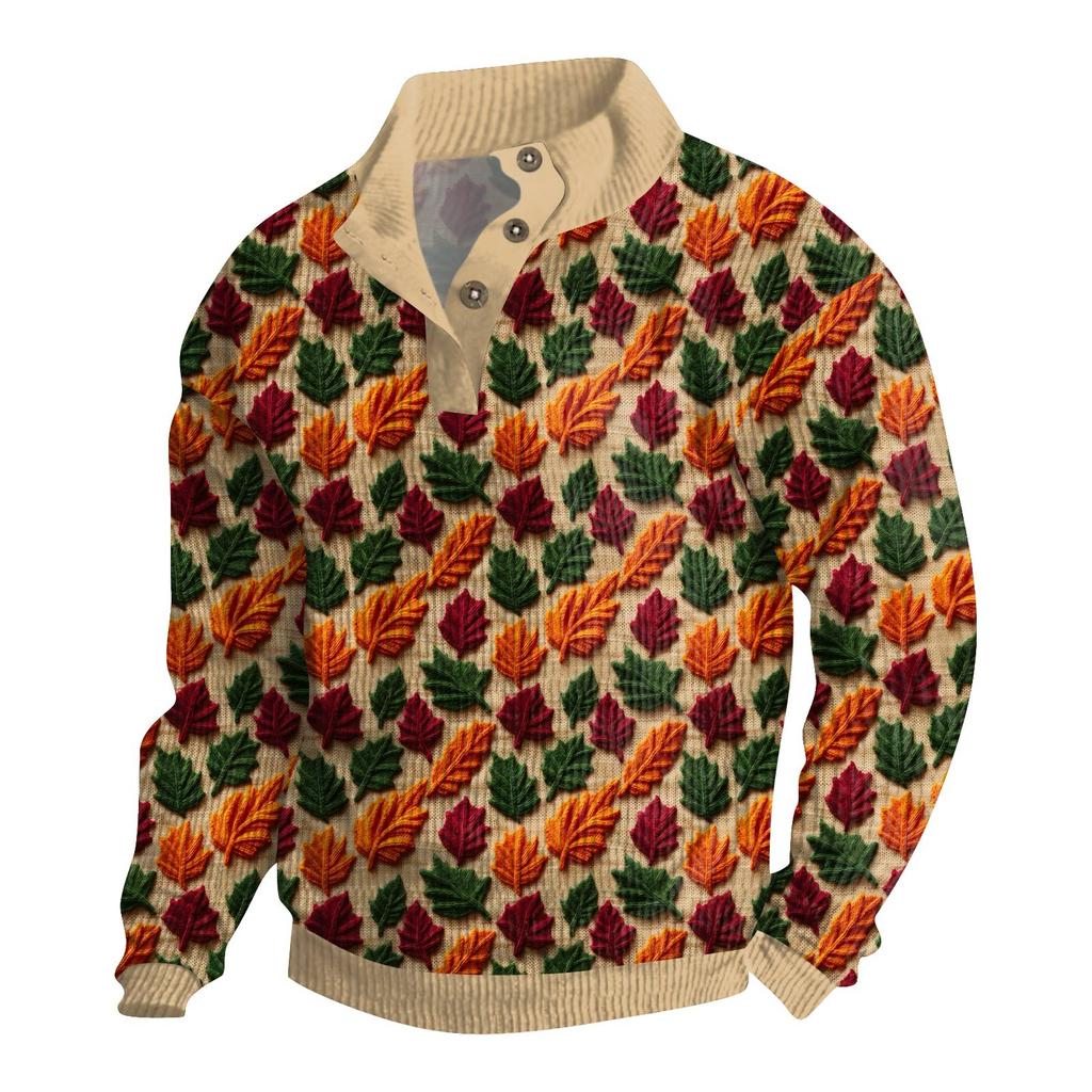 Herre Jul Bomull Genser Langermet Utendørsskjorte Vintage Kordfløyel Knapper Ståkrage Skjorte Casual Genser Juleprint Topp